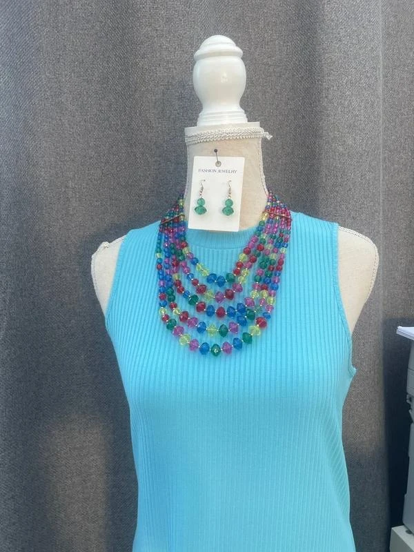 Conjunto de collar y aretes multicolor de perlas fantasía – photo 4